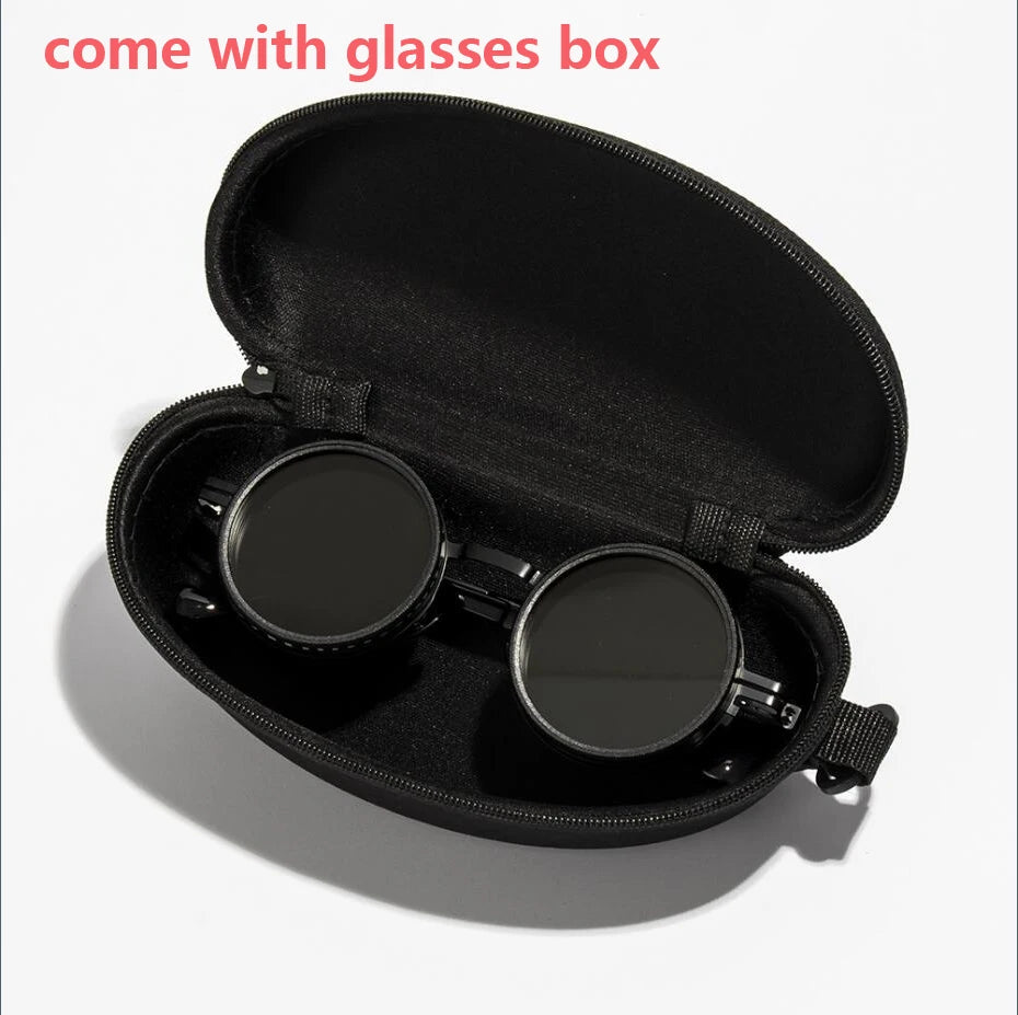 Adjustable Polarized Motorcycle Sunglasses – Round UV400 Punk-Style Eyewear for Men & Women, ND9 Light Dimming Sun Glasses