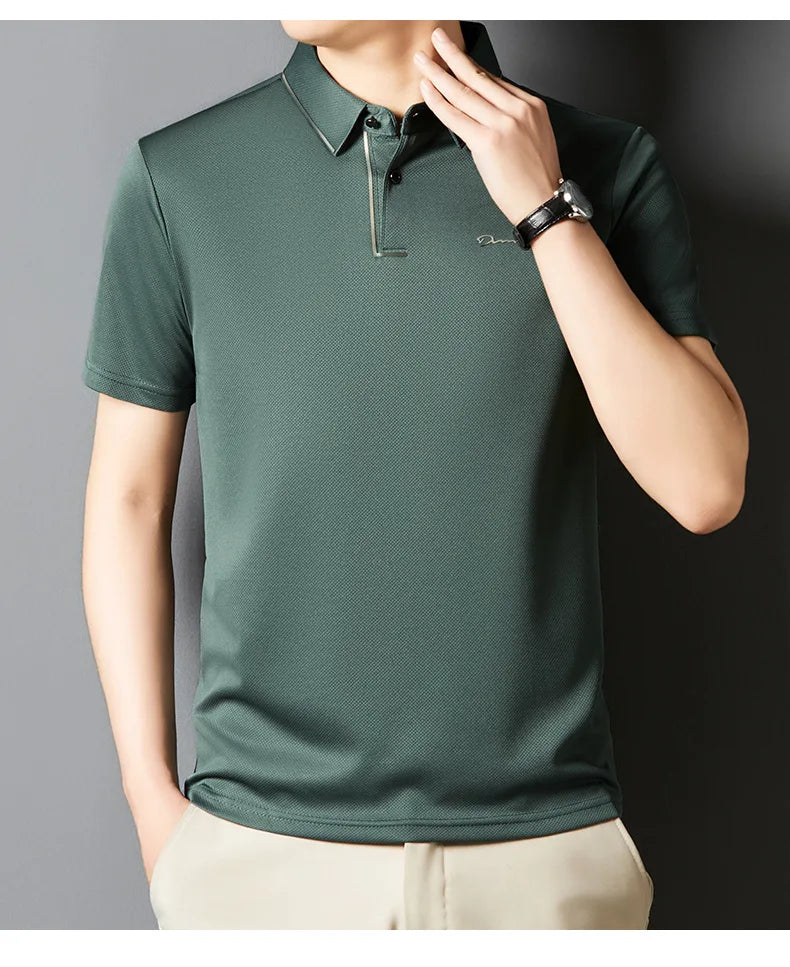 Men’s Premium Seamless Polo – Luxury Cool Fabric, Slim Fit, Anti-Wrinkle, Business‑Casual Golf Tee