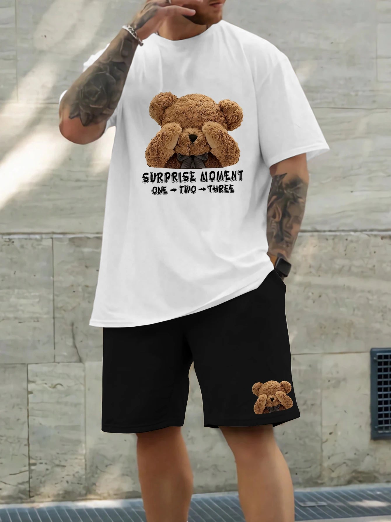 Men's Summer Two-Piece Set – Printed Short Sleeve T-Shirt & Shorts, Trendy Round Neck Sports Outfit for Casual Wear