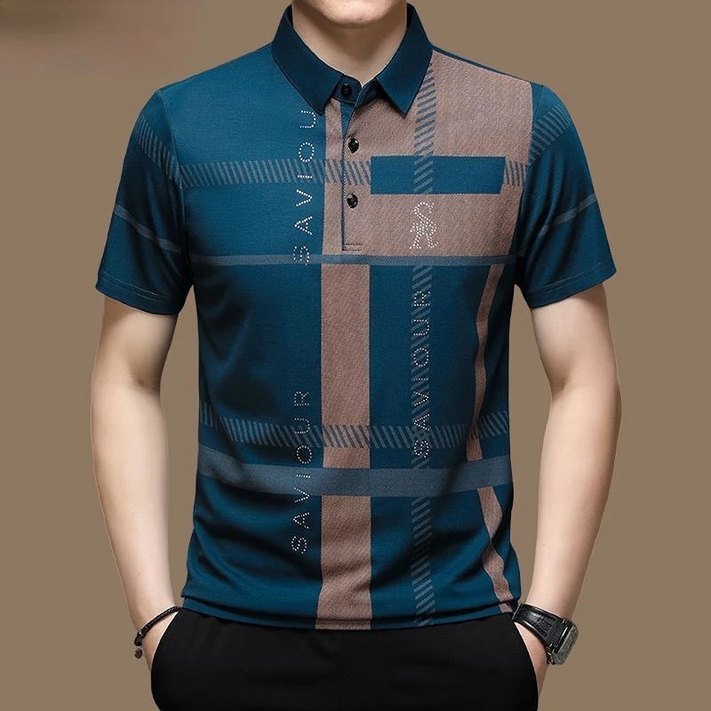 Men’s Short Sleeve Polo Shirt – Casual Micro-Elastic Breathable Button-Up Top for Daily Wear and Fashion