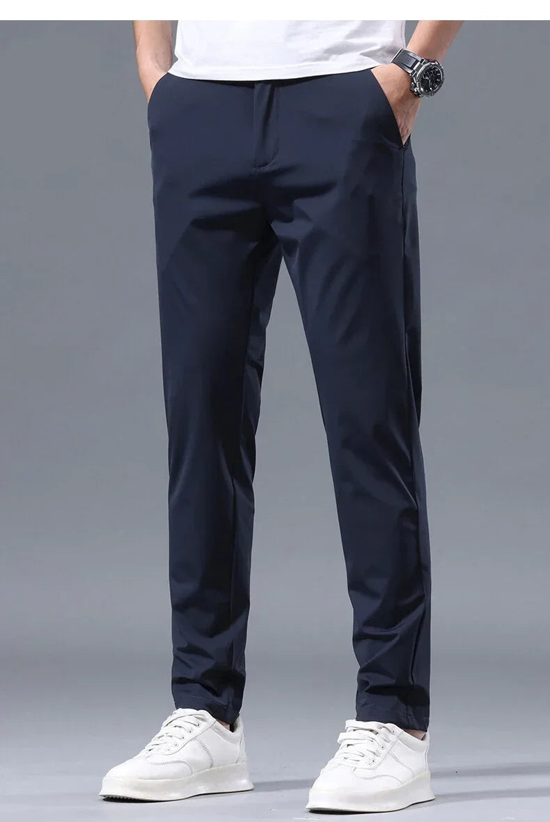 Men's Summer Lightweight Stretch Suit Pants – Slim Fit Korean Style Business Casual Trousers with Elastic Waist