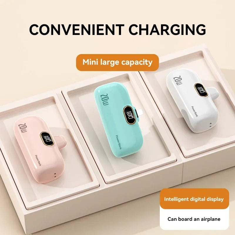 Mini 10000mAh Portable Power Bank with Built-in Cables – Compact External Battery Charger for iPhone & Type-C Devices