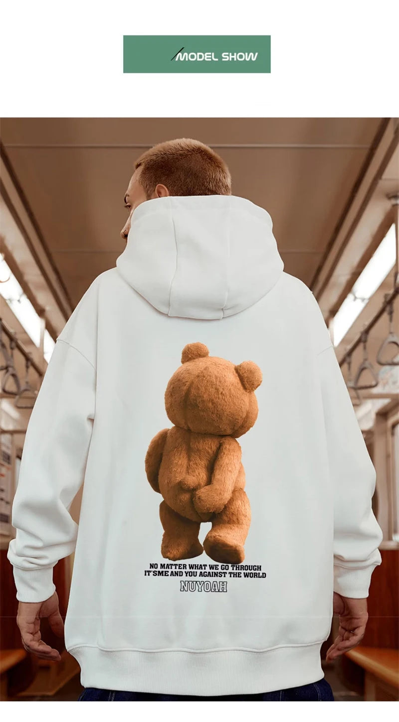 Men’s Autumn Kawaii Bear Graphic Pullover Hoodie – Hip Hop Streetwear with Pocket, Y2K Vintage Style