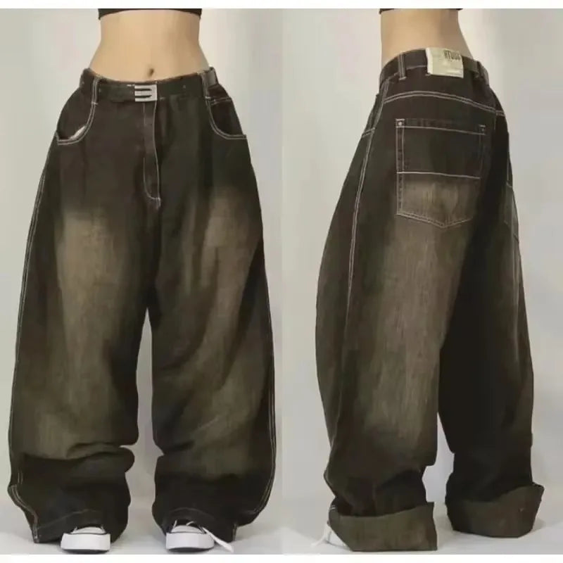 Streetwear PROTECT Embroidered Jeans for Men – Y2K Vintage Blue Baggy, High Waist, Wide Leg Harajuku Hip Hop Pants