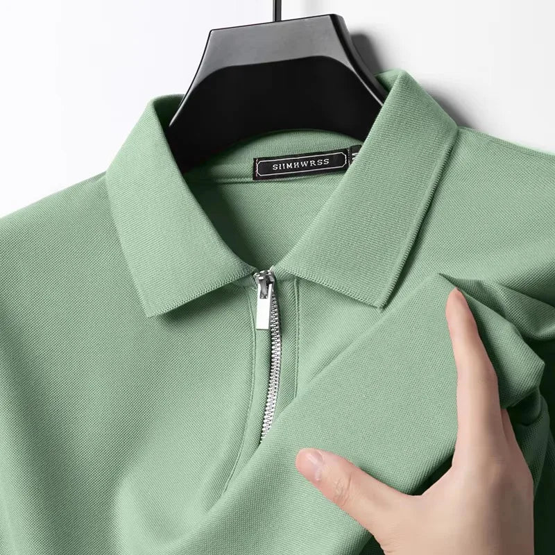 Men's Slim Fit Half-Zip Polo Shirt – Solid Color Short Sleeve Lightweight Summer Tee, Breathable and Casual