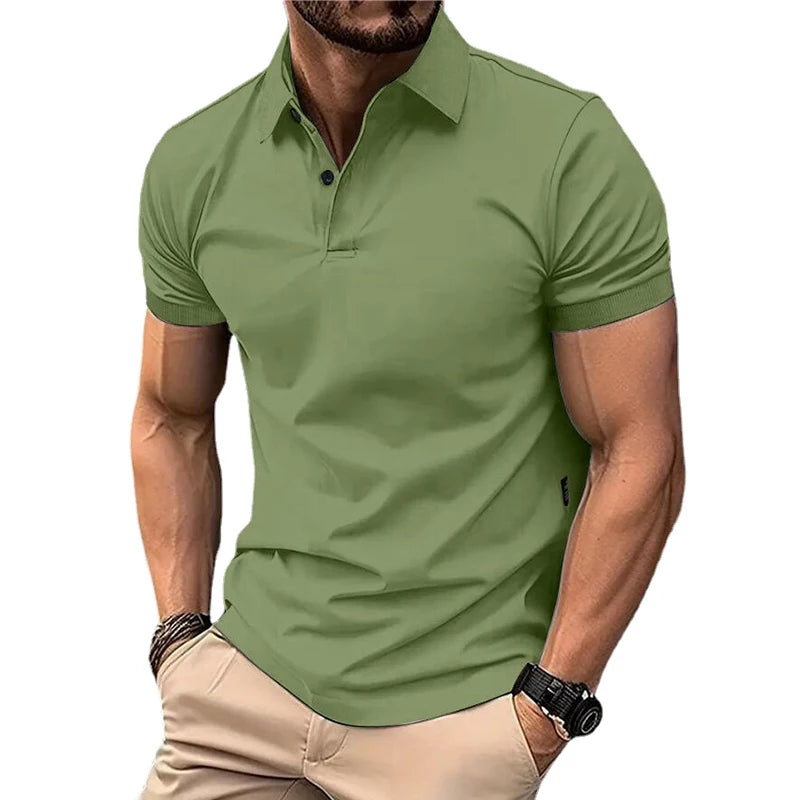 Men’s Summer Casual Polo Shirt with Short Sleeves, Solid Color, Lapel Collar, Button-Up Design – Lightweight and Perfect for Streetwear and Jogging