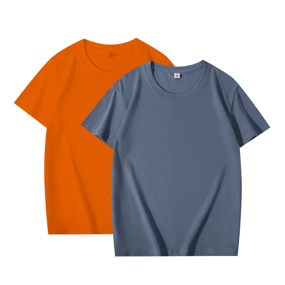 2-Pack Basic Solid Color T-Shirts for Men and Women, 100% Cotton, White and Black, Loose Fit, Short Sleeve, O-Neck, Perfect Couple Tops