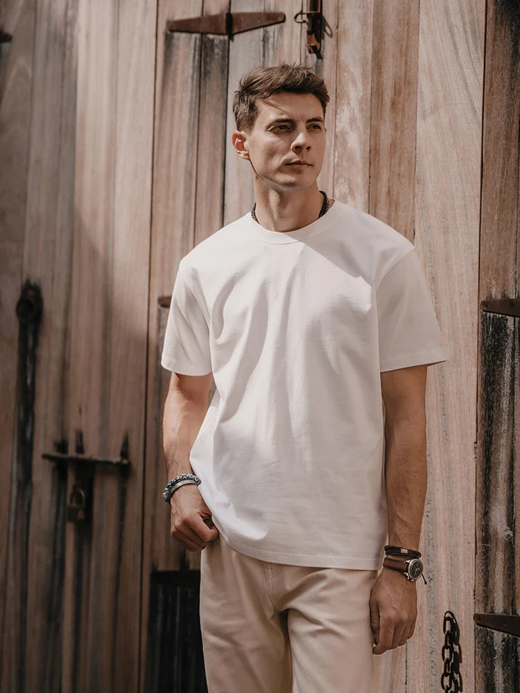 SIMWOOD 2025 Men’s Oversized 100% Cotton T-Shirt – Breathable & Comfortable Spring/Summer Top, 310gsm