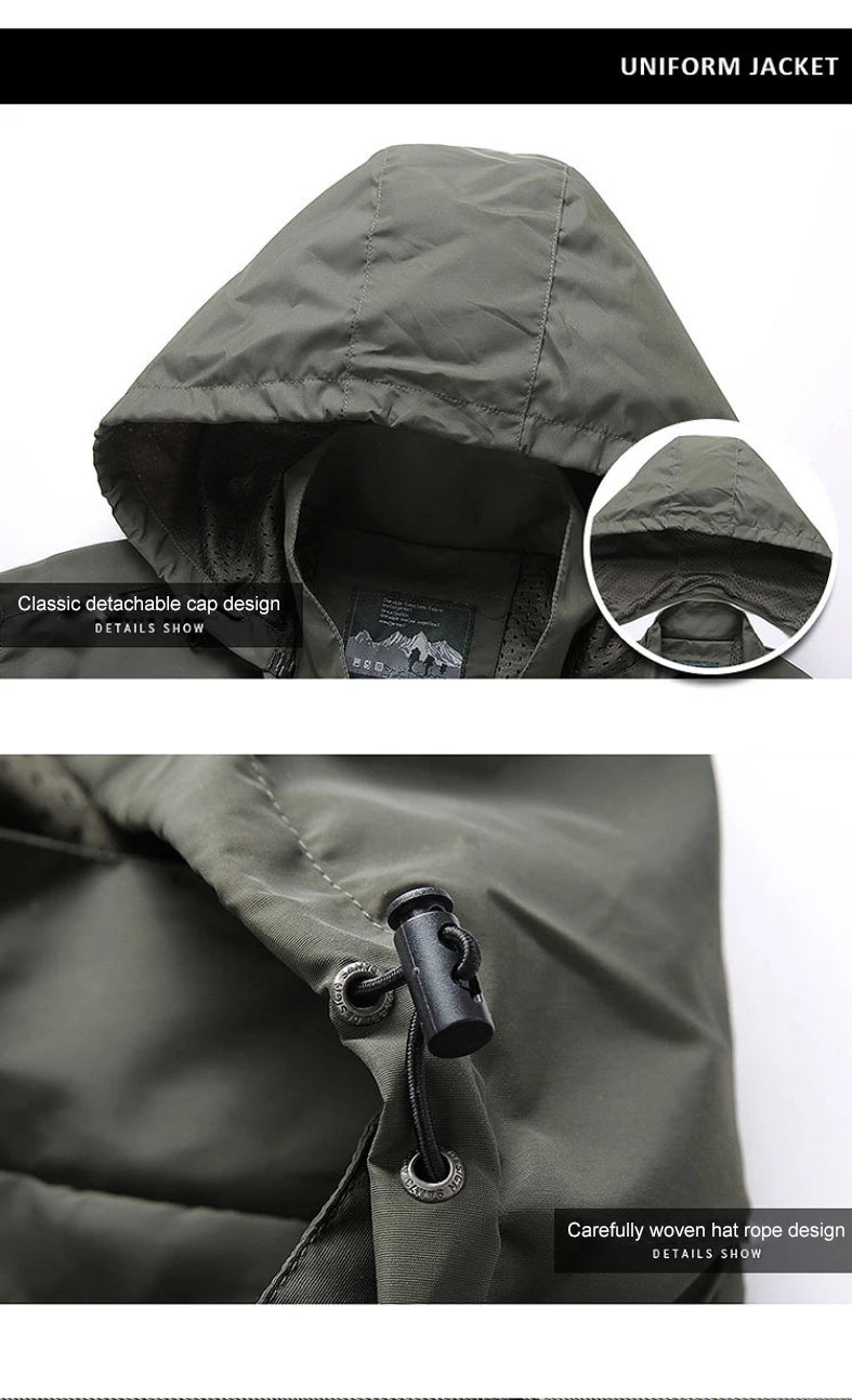 Men's Waterproof Hooded Windbreaker – Casual Outdoor Jacket for Hiking, Camping, and Fishing