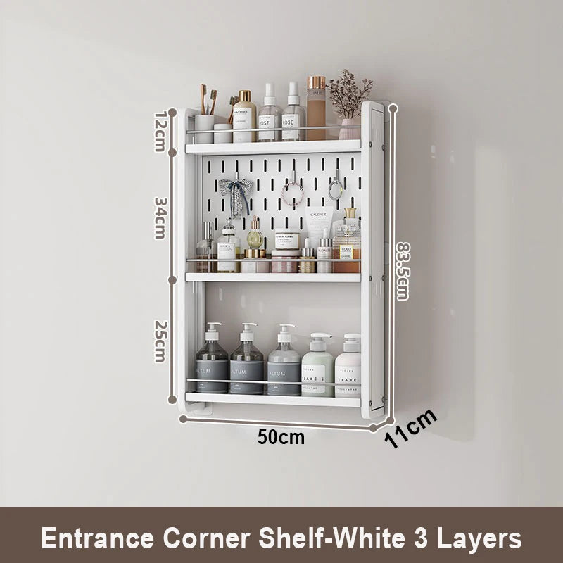 Wall-Mounted Bathroom Corner Shelf – Perforated Organizer Rack for Shampoo, Toothbrush, and Toiletries