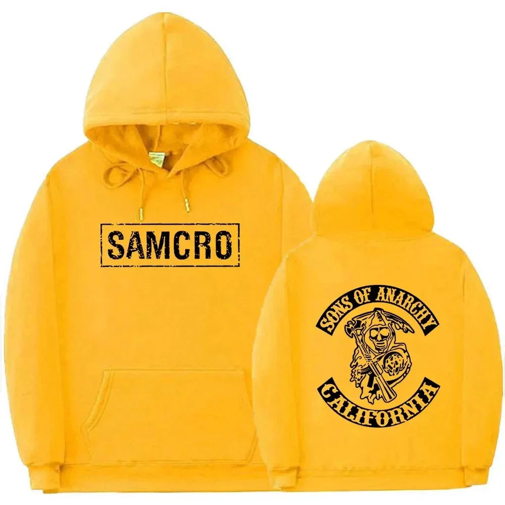 Sons of Anarchy SAMCRO Double-Sided Graphic Hoodie – Unisex Cotton Fleece Pullover Sweatshirt | Streetwear Motorcycle Club Inspired
