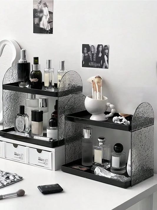 Clear Acrylic Makeup Organizer – Double-Layer Lipstick & Skincare Storage Box, Desktop Display Rack