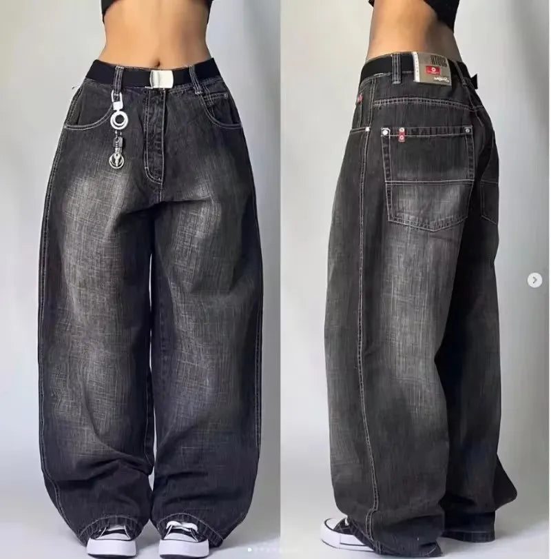 Streetwear PROTECT Embroidered Jeans for Men – Y2K Vintage Blue Baggy, High Waist, Wide Leg Harajuku Hip Hop Pants
