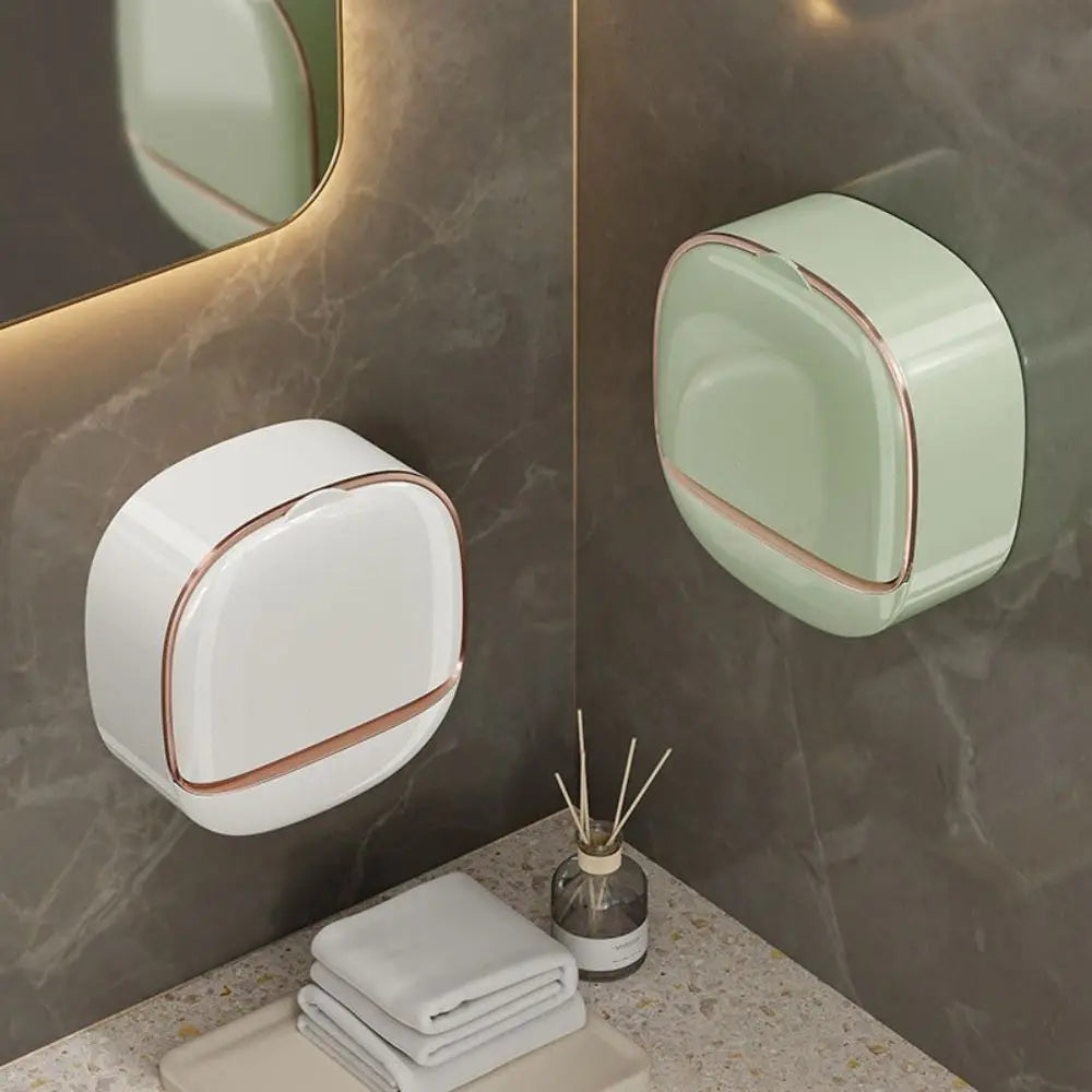 Punch-Free Wall-Mounted Soap Holder with Drainage Tray and Flip Cover – Bathroom Soap Storage Box