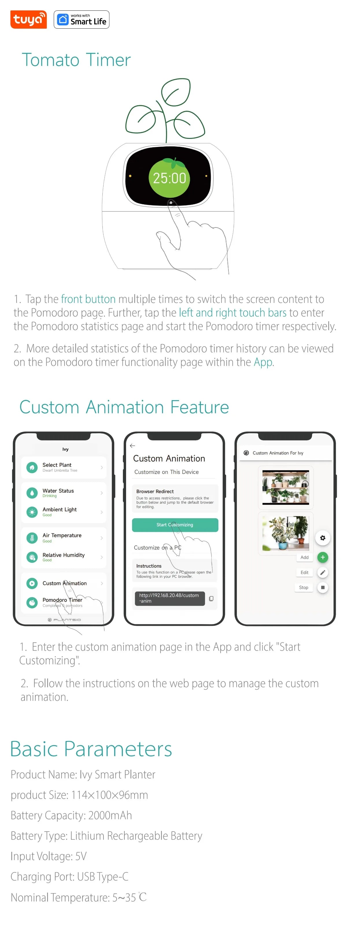 Tuya Ivy AI Smart Flower Pot – 49+ Animated Expressions, 7 Sensors & Intelligent Plant Care