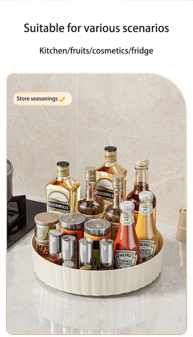 360° Rotatable Non-Slip Storage Rack for Kitchen and Bathroom — Spice, Cosmetic, and Cabinet Organizer Tray