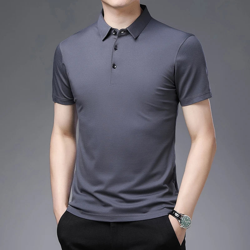 2024 Men's Solid Color Polo Shirt – Summer Casual Business Style, Short Sleeve, Comfortable & Breathable
