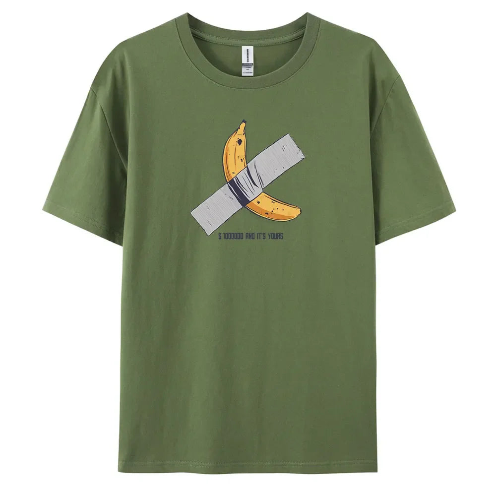Men's Oversized Casual Banana Print T-Shirt – 100% Cotton Short Sleeve Fashion Tee