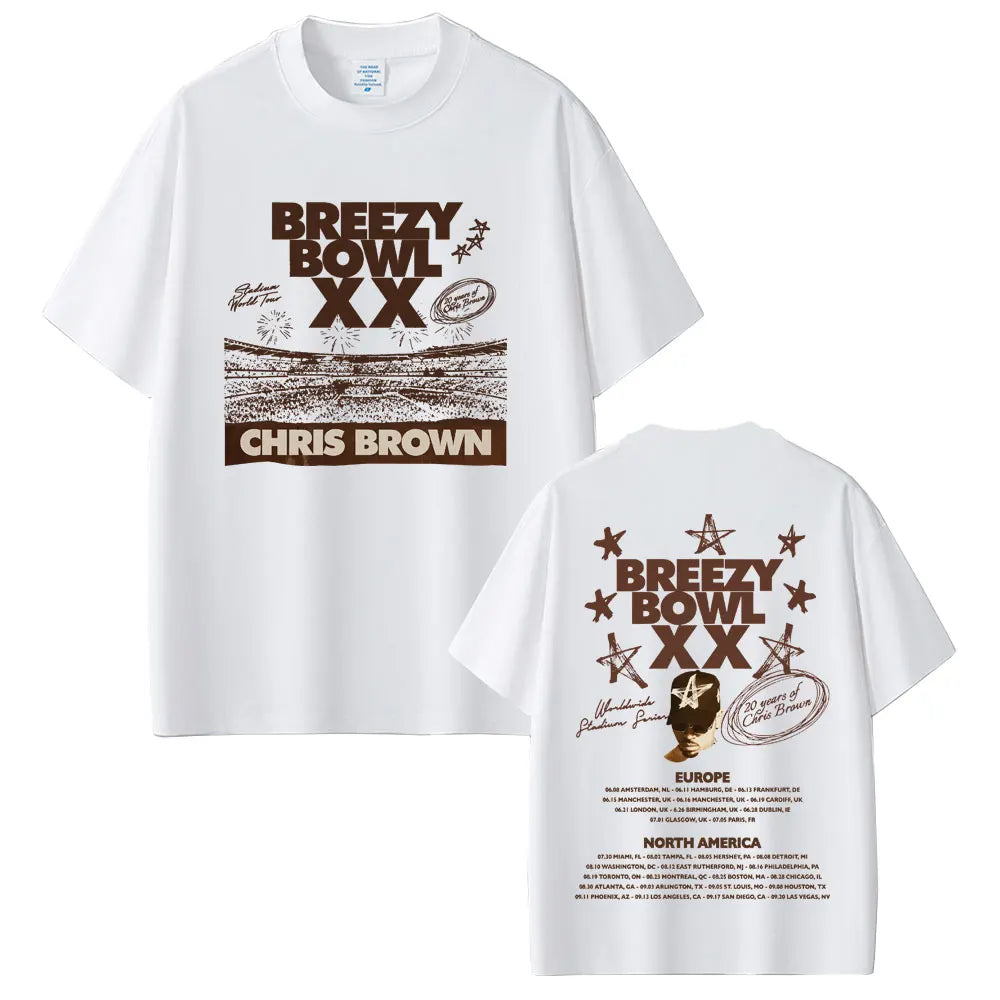 Chris Brown Breezy Bowl XX 2025 Tour Vintage Cotton T-Shirt for Men & Women – Casual Summer Hip Hop Oversized Tee