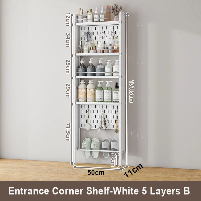 Wall-Mounted Bathroom Corner Shelf – Perforated Organizer Rack for Shampoo, Toothbrush, and Toiletries