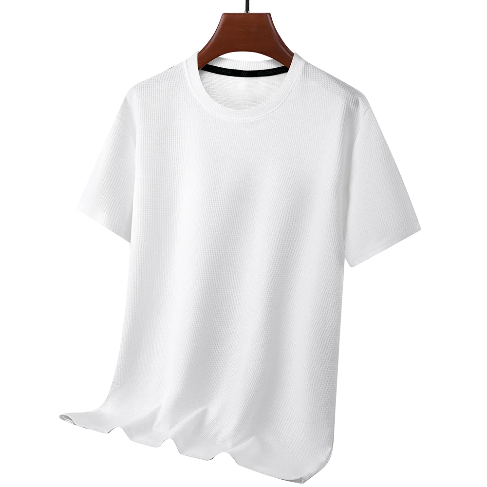 Men’s Summer Casual Waffle O-Neck Short Sleeve T-Shirt – Breathable Solid Color Fashion Tee