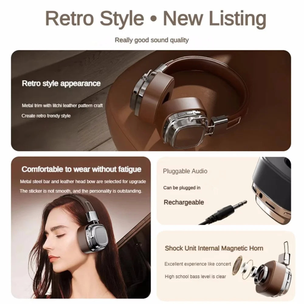 2025 Retro-Style Wireless On-Ear Bluetooth Headphones – Foldable DJ Stereo Headset with Bluetooth 5.3, Ideal for Gaming