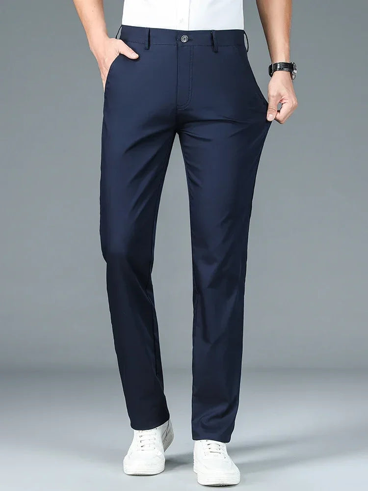 Men's Summer Bamboo Fiber Slim Fit Business Trousers – Breathable, Stylish Formal Long Pants for Casual or Office Wear