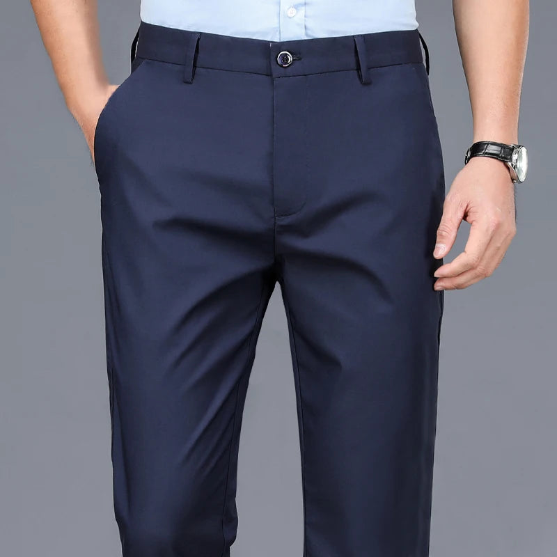 Men’s Stretch Slim-Fit Quick-Dry Suit Pants – Korean Style Straight Trousers for Office & Casual Wear (Spring/Autumn)