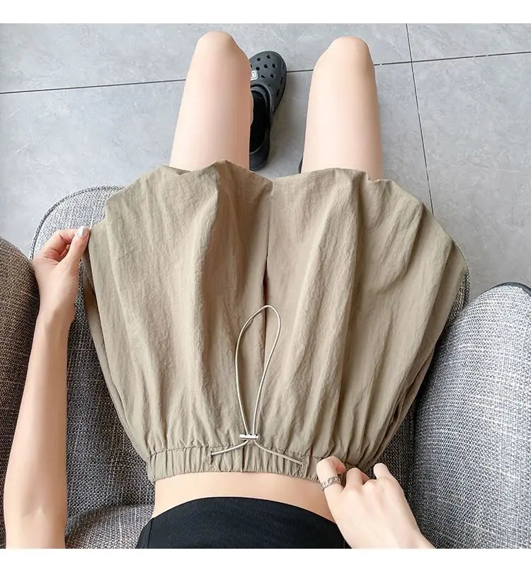 Women's High-Waist Lantern Shorts – Casual Summer Streetwear with Pockets, Relaxed Fit for Students, Youth, and Everyday Wear
