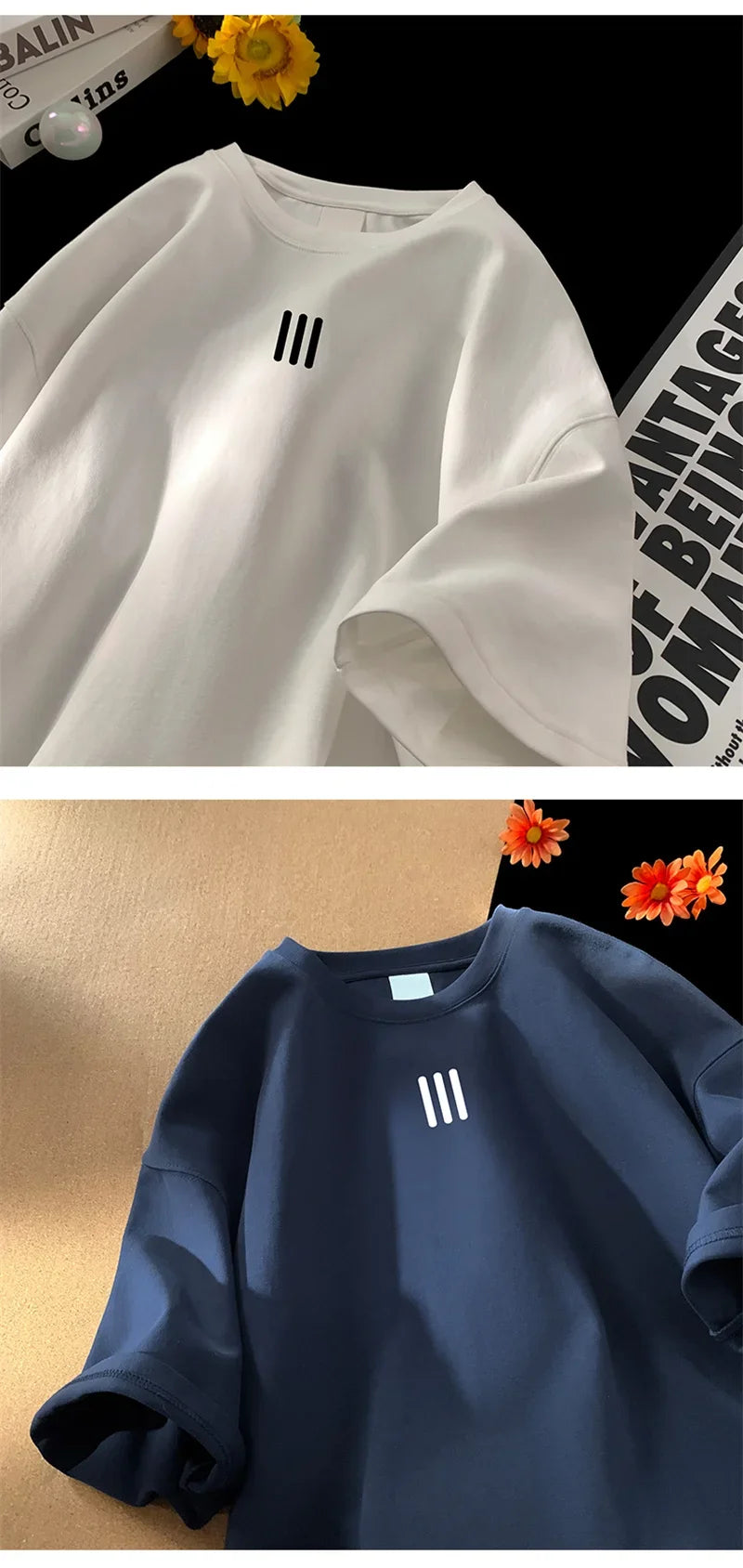 Men's Oversized Cotton T-Shirts – 2024 New Casual Summer Printed Tees, Fashionable and Comfortable, Available in White and 3XL Size.