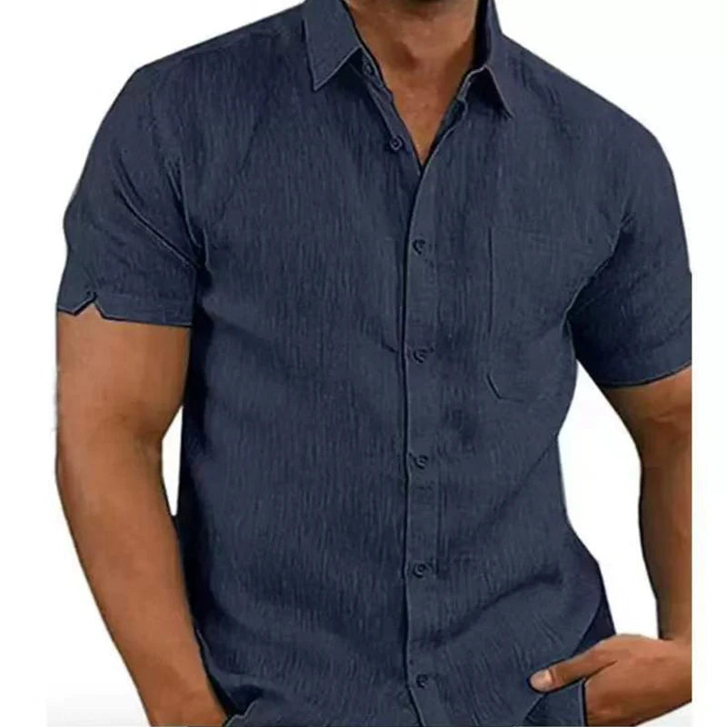 Men’s Summer Cotton Linen Short Sleeve Shirt – Casual & Formal Business Blouse, Lightweight Breathable Top