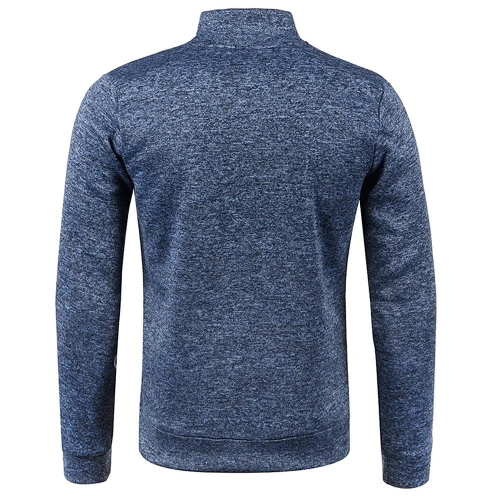 Men’s Autumn Zip-Up Jacket with Stand Collar – Casual Fleece Sweatshirt, Long Sleeve Streetwear Coat