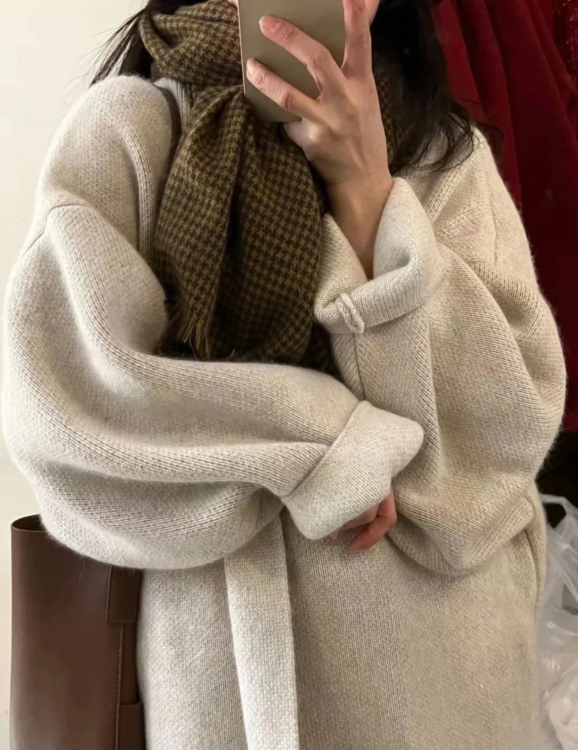 2024 Women's V-Neck Knit Cardigan – Long Sleeve Open Front Sweater, Loose Fit Solid Color Winter Outerwear
