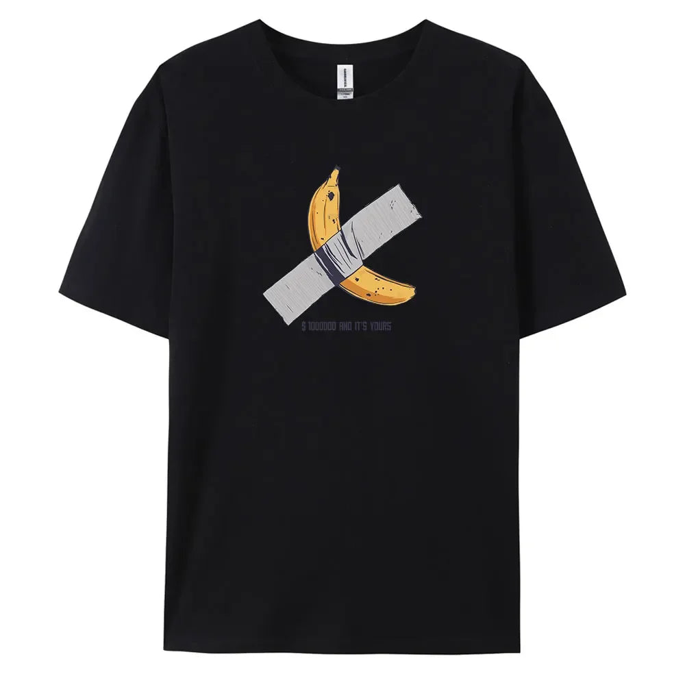 Men's Oversized Casual Banana Print T-Shirt – 100% Cotton Short Sleeve Fashion Tee