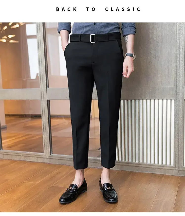 Men’s Korean-Style Slim Fit Summer Suit Pants – Lightweight Ice Silk Trousers, Business Casual Streetwear, Plus Sizes Available