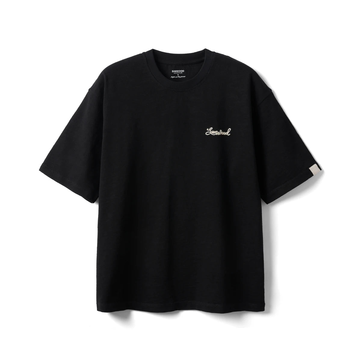 SIMWOOD 2025 Summer Oversized Heavyweight 300gsm Slub Cotton T-Shirt for Men with Letter Embroidery