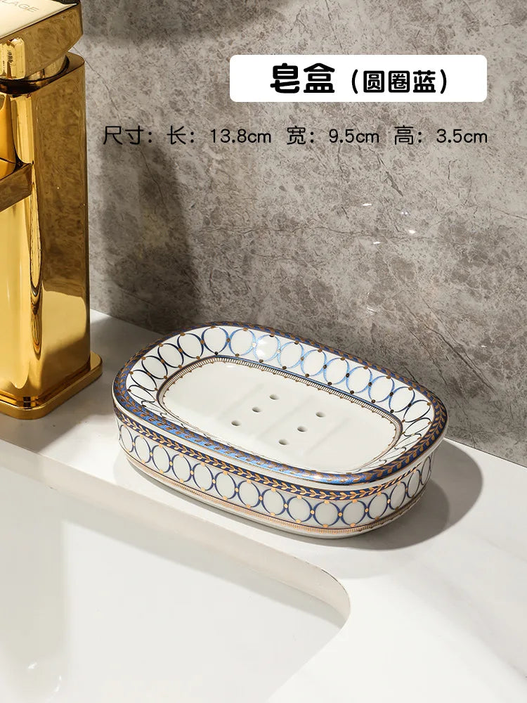 Luxury Ceramic Soap Dish with Irregular Stripes and Perforated Drainage – Household Bathroom Accessory with Washstand Gargle Cup