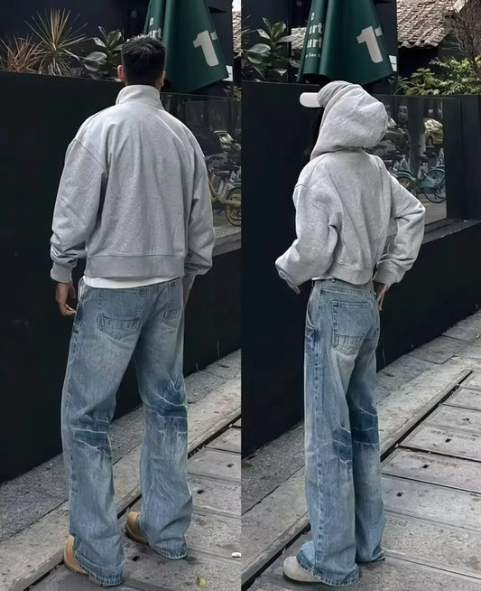 Unisex Retro Washed Straight-Leg Jeans – Summer High Street Style | Casual American Fashion Vibe