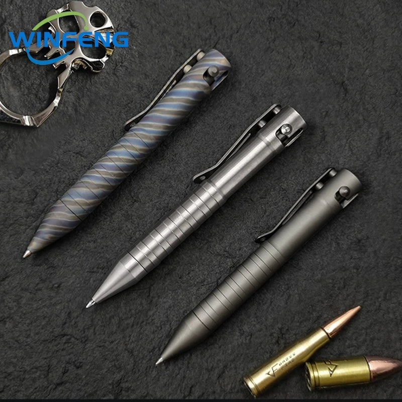 Titanium Tactical Ballpoint Pen – Bolt Action Business Pen with Glass Breaker, Self-Defense Survival EDC Tool
