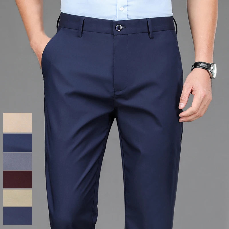 Men’s Stretch Slim-Fit Quick-Dry Suit Pants – Korean Style Straight Trousers for Office & Casual Wear (Spring/Autumn)