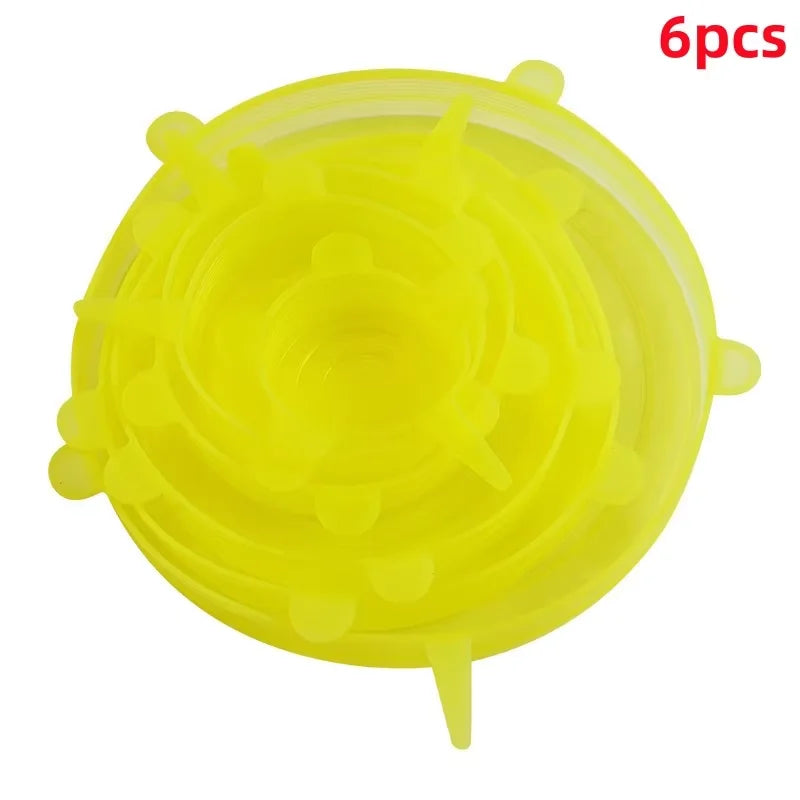 6pcs Reusable Silicone Food Covers – Stretchable Lids for Bowls, Fruits & Vegetables, Fresh-Keeping Kitchen Seal