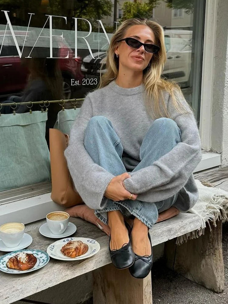 Women's Cozy Mohair Striped Knit Sweater – Warm O-Neck Pullover with Full Sleeves, Autumn 2025 Fashion