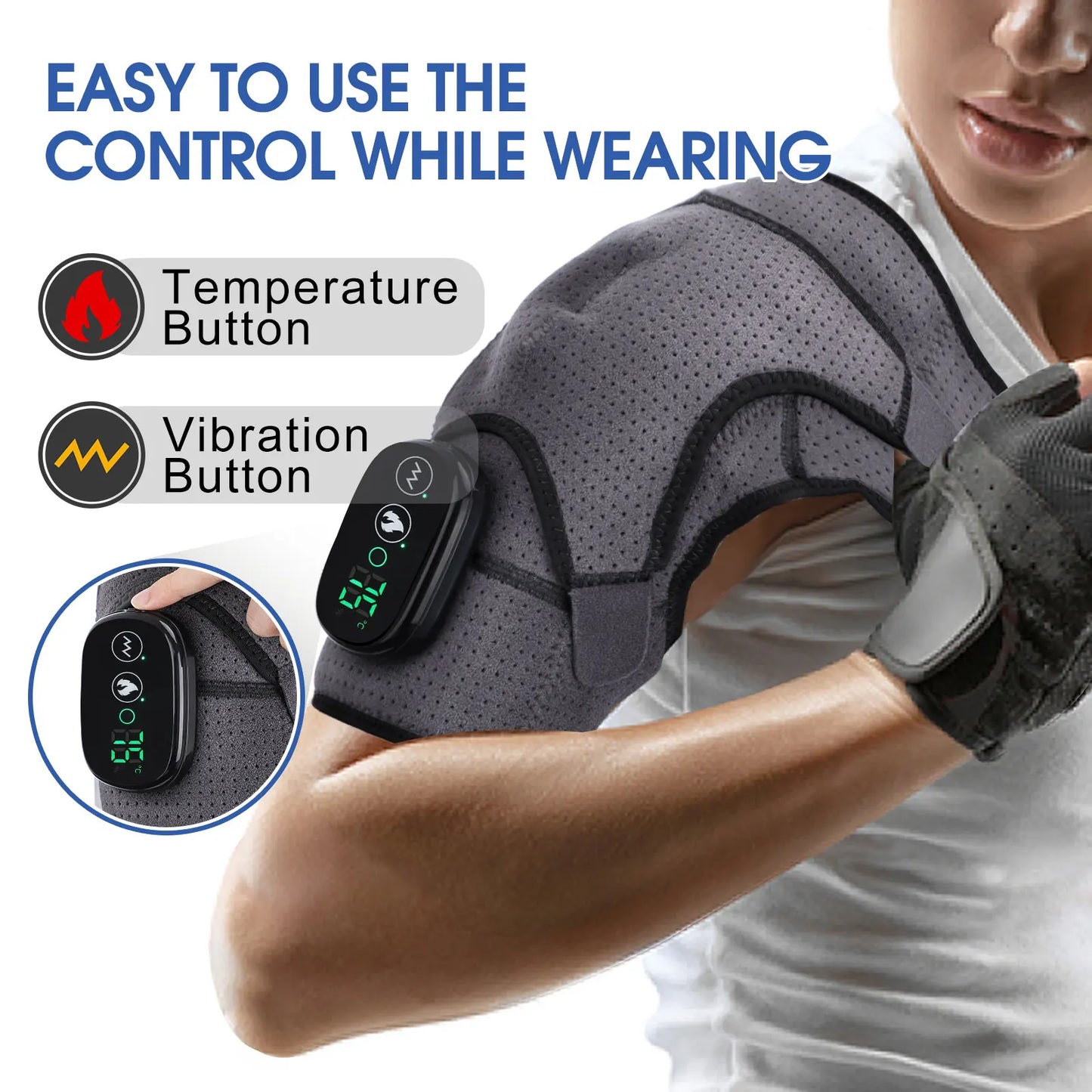 Rechargeable Electric Shoulder Massager with Heating & Vibration – Thermal Therapy Belt for Knee & Arthritis Pain Relief