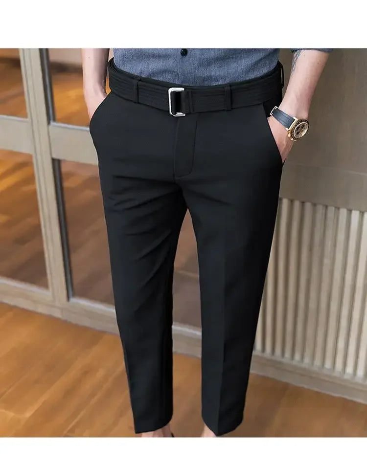 Men’s Korean-Style Slim Fit Summer Suit Pants – Lightweight Ice Silk Trousers, Business Casual Streetwear, Plus Sizes Available