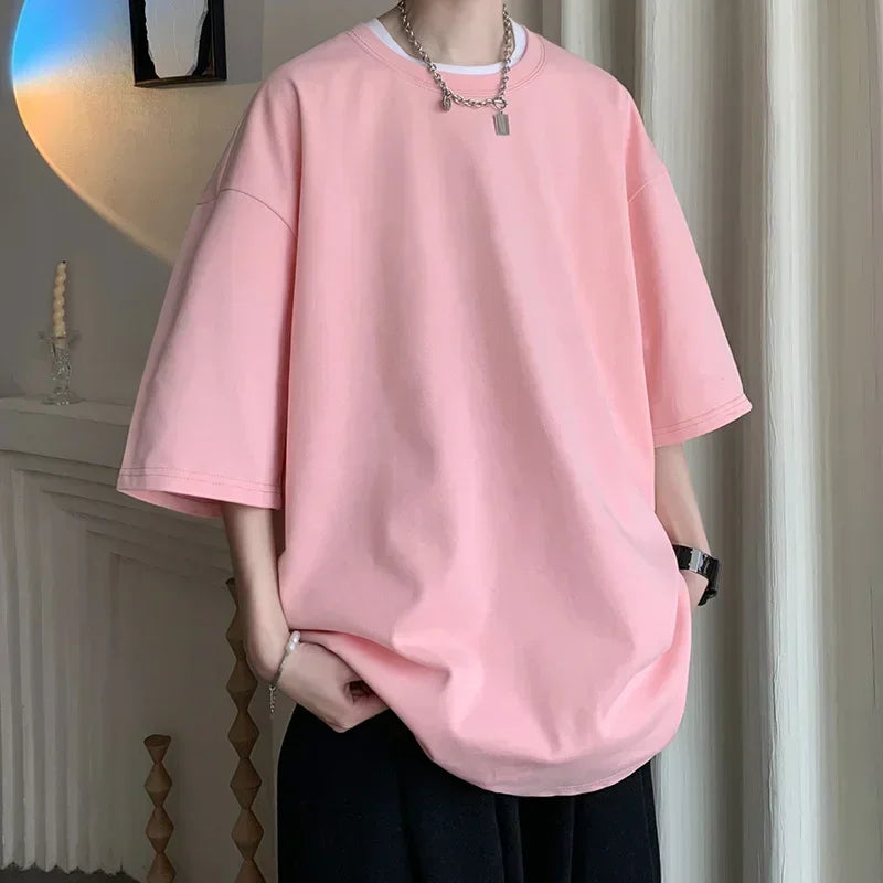 Men’s Oversized White Cotton T-Shirt – Solid Color Summer Casual Fashion Tee, Size up to 5XL
