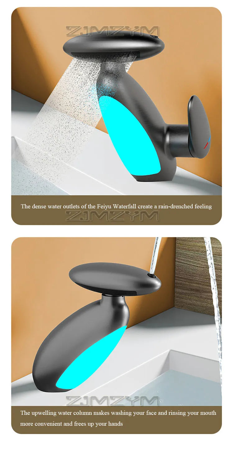 360° Rotating LED Basin Faucet with 4 Water Modes, Pull-Out Spout & Temperature Sensor – Drip-Free Hot & Cold Mixer Tap