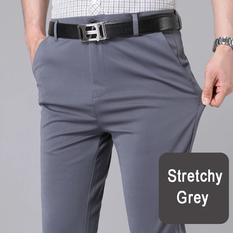 Men’s Stretch Slim-Fit Quick-Dry Suit Pants – Korean Style Straight Trousers for Office & Casual Wear (Spring/Autumn)