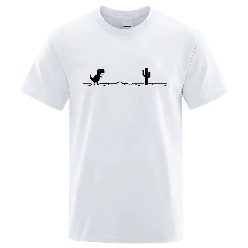 Men’s Summer Cotton T-Shirt with Funny Dinosaur & Cactus Print – Casual O-Neck Streetwear Tee, Soft & Comfy Basic Top