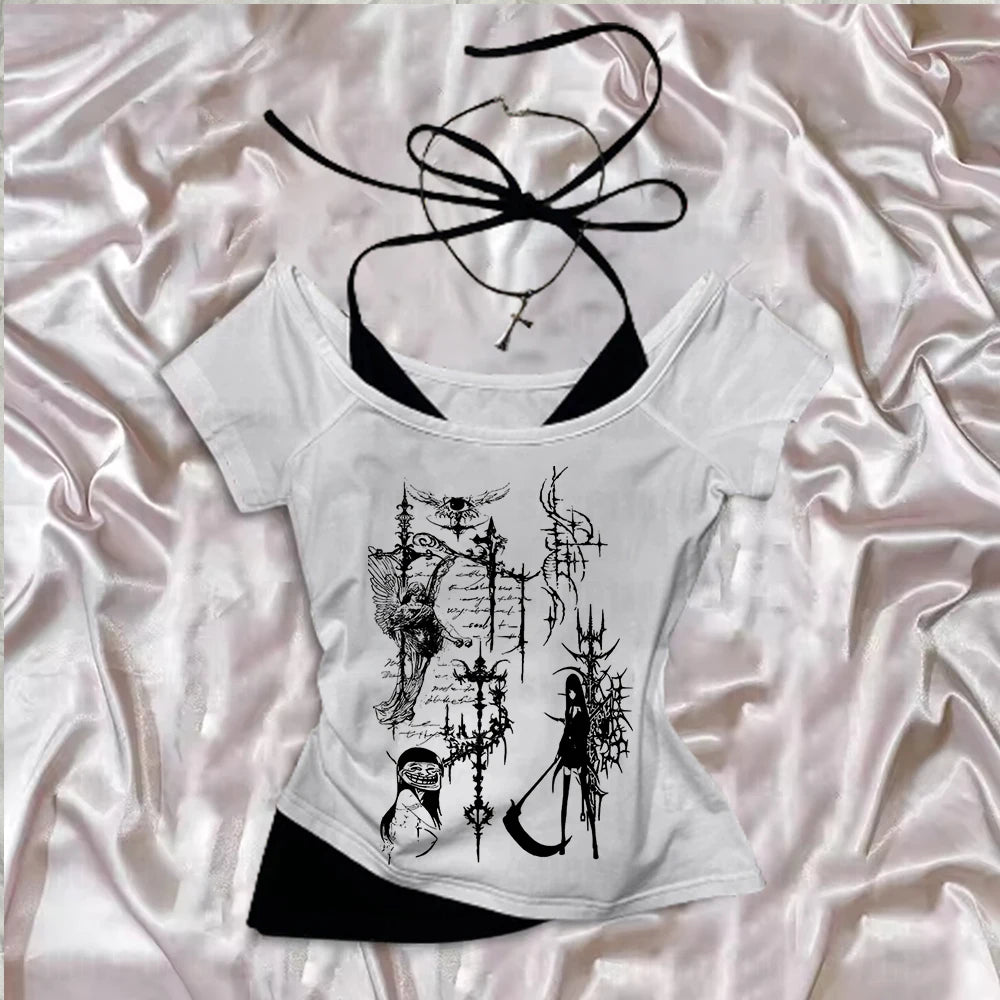 Y2K Aesthetic Grunge Graphic Crop Tank Top – Sleeveless Gothic Vintage Style for Women