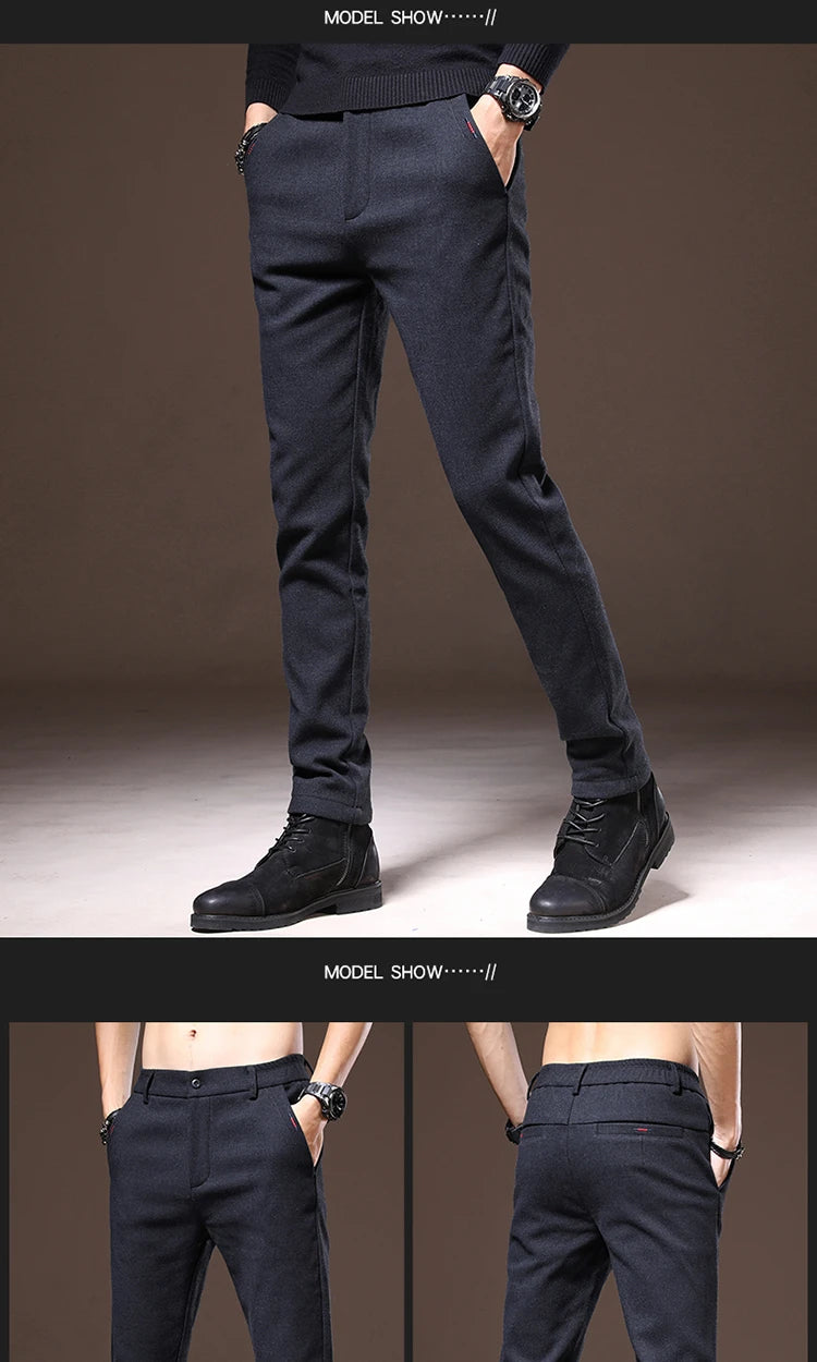 Men's Winter Fleece-Lined Slim Fit Pants – Thick Warm Straight-Leg Casual Business Trousers (Sizes 28-38)